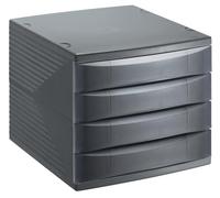 Rotho Quadra Drawer Organiser with 4 Storage Drawers Stackable in Black | Storage Box with Four Drawers, Desk Organiser for Documents and Letters, Stackable Office Storage, Black PS Material