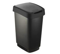 Rotho Salsa Waste Bin 25l with Swing and Hinged Lid, Black Garbage Can