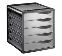 Rotho, Spacemaker, Drawer box / office box with 5 drawers, Plastic (PS) BPA-free, transparent/black, 33,5 x 28,5 x 32,0 cm