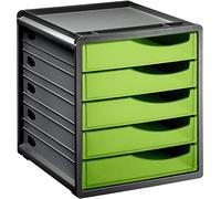 Rotho, Spacemaker, Drawer box / office box with 5 drawers, Plastic (PS) BPA green/black, 33,5 x 28,5 x 32,0 cm
