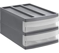 Rotho, Systemix, Drawer box with 2 drawers M, Plastic (PP) BPA-free, anthracite/transparent, M Duo (39,5 x 25,5 x 20,3 cm)