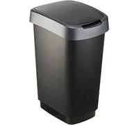 Rotho Twist Waste Bin with Lid, Plastic (PP), 25 Litres, Black/Silver, (33.3 x 25.2 x 47.6 cm), One Size