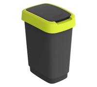 Rotho Twist Swing Bin 10L Rubbish Bin with Swing & Hinged Lid Plastic Waste Separation Recycling Bin BPA-Free (Black/Lime)