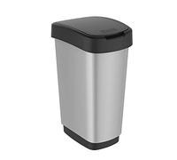 Rotho, Twist, Waste Bin 50l with Lid, Plastic (PP) BPA-, Black/Silver, 50l (40,1 x 29,8 x 60,2 cm), One Size