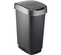 Rotho Twist waste bin 50l with lid, plastic (PP) BPA-free, black/silver, 50l (40.1 x 29.8 x 60.2 cm)