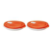 Rotho, XL Clever, Microwave plate 1.2l with lid and partition, Plastic (PP) BPA white/red, 1,2l (26,0 x 26,0 x 4,8 cm) (Pack of 2)