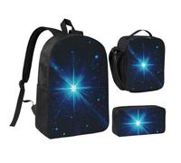 ROTHSKNV Blue Shining Stars Backpack Set 3 PCS - 17 Inch Laptop Backpack with Lunch Bag, Waterproof Daypack Insulated Lunch Box Large Capacity Coin Pouch Personalized Gift