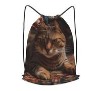 ROTHSKNV Drawstring Backpack Woemn Men Sports Gym Sack Lightweight Drawstring Bags A Cat Lies Down Cinch Bag Sackpack For Work Swim Travel