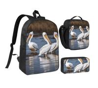 ROTHSKNV Three Pelicans Backpack Set 3 PCS - 17 Inch Laptop Backpack with Lunch Bag, Waterproof Daypack Insulated Lunch Box Large Capacity Coin Pouch Personalized Gift