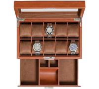 ROTHWELL 10 Slot Watch Box with Valet Drawer - Luxury Watch Case Display Organizer, Ultra Soft Microsuede Liner, Locking Jewelry Watches Holder With Large Glass Top (Tan/Brown)