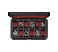ROTHWELL 12 Slot Leather Watch Box for Men - Luxury Case Display Jewelry Organizer with Microsuede Liner - Travel Jewelry Case for Mens Accessories, Travel Organizer (Black/Red)