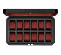 ROTHWELL 12 Slot Leather Watch Box for Men - Luxury Watch Case Display Organizer, Microsuede Liner, Locking Mens Jewelry Watches Holder, Men's Storage Boxes Holder Large Glass Top (Black/Red)