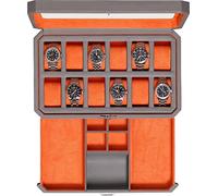 ROTHWELL 12 Slot Leather Watch Box with Valet Drawer - 12 Slot Luxury Watch Case Display Organizer, Microsuede Liner, Mens Accessories Holder, Jewelry Case, Jewelry Display Organizer (Grey/Orange)