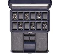 ROTHWELL 12 Slot Leather Watch Box with Valet Drawer - 12 Slot Luxury Watch Case Display Organizer, Microsuede Liner, Mens Accessories Holder, Jewelry Case, Jewelry Display Organizer (Dark Blue/Grey)