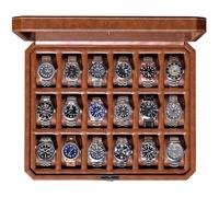 ROTHWELL 18-Slot Watch Case - Luxury Watch Box for Men, Real Glass Top, Lockable, Elegant Display for Collections (Tan/Brown)