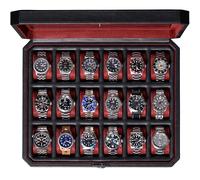 ROTHWELL 18-Slot Watch Case - Luxury Watch Box for Men, Real Glass Top, Lockable, Elegant Display for Collections (Black/Red)