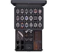 ROTHWELL 18-Slot Watch Case with Drawer - Luxury Watch Box for Men, Real Glass Top, Lockable, Display Case for Collections (Carbon)