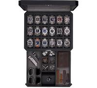 ROTHWELL 18-Slot Watch Case with Drawer - Luxury Watch Box for Men, Real Glass Top, Lockable, Display Case for Collections (Black/Grey)