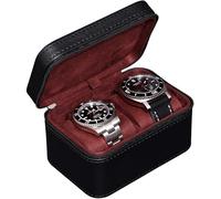 ROTHWELL 2 Watch Travel Case for Men | Compact PU Leather Protective Box with Microsuede Interior | Fits Watches & Smartwatches Up to 55mm (Black/Red)
