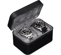 ROTHWELL 2 Watch Travel Case for Men | Compact PU Leather Protective Box with Microsuede Interior | Fits Watches & Smartwatches Up to 55mm (Black/Grey)