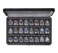 ROTHWELL 24 Slot Watch Case with Lock - Luxury Watch Box to Display and Organize Your Collection | Real Glass Top | Premium Storage for Collectors (Black/Grey)