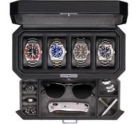 ROTHWELL 4-Slot Leather Watch Box with Valet Drawer - Luxury Case Display Organizer, Locking Display Case with Real Glass Top - Watch Organizer for Men & Women (Grey)
