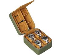 ROTHWELL 5 Watch Travel Case Storage Organizer for 5 Watches | Tough Portable Protection w/Zipper Fits All Wristwatches & Smart Watches Up to 50mm (Green/Tan)