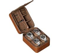 ROTHWELL 5 Watch Travel Case Storage Organizer for 5 Watches | Tough Portable Protection w/Zipper Fits All Wristwatches & Smart Watches Up to 50mm (Tan/Brown)