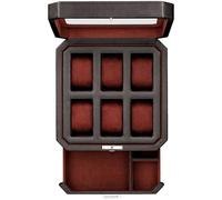 ROTHWELL 6 Slot Leather Watch Box with Valet Drawer - Luxury Watch Case Display Organizer, Men's Storage Boxes Holder Large Glass Top (Black/Red)