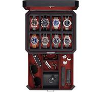 ROTHWELL 8-Slot Leather Watch Box with Valet Drawer - Luxury Case Display Organizer, Locking Display Case, Real Glass Top - Watch Box for Men & Women (Black/Red)