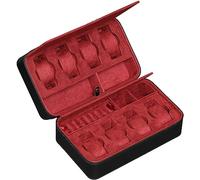 ROTHWELL 8 Watch Travel Case Storage Organizer for 8 Watches, 2 Pairs of Sunglasses, Rings & Cufflinks |Tough Portable Protection w/Zipper Fits All Wristwatches & Smart Watches Up to 50mm (Black/Red)