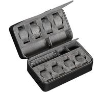 ROTHWELL 8 Watch Travel Case Storage Organizer for 8 Watches, 2 Pairs of Sunglasses, Rings & Cufflinks |Tough Portable Protection w/Zipper Fits All Wristwatches & Smartwatches Up to 50mm (Black/Grey)
