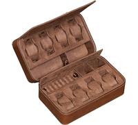 ROTHWELL 8 Watch Travel Case Storage Organizer for 8 Watches, 2 Pairs of Sunglasses, Rings & Cufflinks |Tough Portable Protection w/Zipper Fits All Wristwatches & Smart Watches Up to 50mm (Tan/Brown)