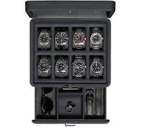 ROTHWELL Luxury Watch Box for 8 Watches, Faux Leather Watch Box with Real Glass Lid, Sliding Accessory Drawer with Multiple Compartments (Carbon)