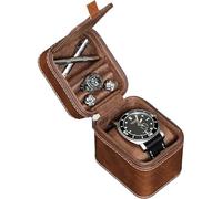 ROTHWELL Single Watch Travel Case, Compact PU Leather Case with Microsuede Interior, Fits Watches and Smart Watches up to 55mm (Light Brown/Brown)