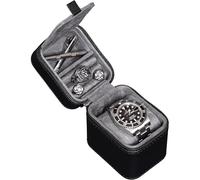 ROTHWELL Single Watch Travel Case, Compact PU Leather Case with Microsuede Interior Fits Watches and Smart Watches up to 55mm (Black/Grey)
