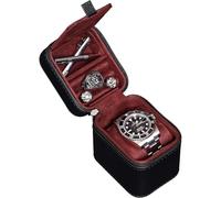 ROTHWELL Single Watch Travel Case, Compact PU Leather Case with Microsuede Interior, Fits Watches and Smart Watches up to 55mm (Black/Red)