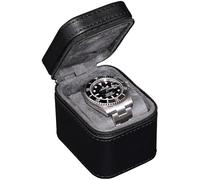 ROTHWELL Single Watch Travel Case | Compact PU Leather Protective Box with Microsuede Interior | Fits Watches & Smartwatches Up to 55mm (Black/Grey)