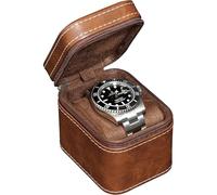 ROTHWELL Single Watch Travel Case | Compact PU Leather Protective Box with Microsuede Interior | Fits Watches & Smartwatches Up to 55mm (Tan/Brown)