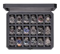 ROTHWELL Watch Box with 18 Compartments, Luxury Watch Box for Men, Genuine Crystal Top with Lock, Elegant Collections Display (Carbon)