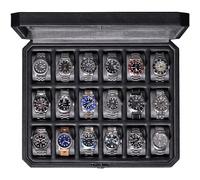 ROTHWELL Watch Case with 18 Slots - Luxury Watch Box for Men, Real Glass Plate, Lockable, Elegant Watch Display for Collections (Black/Grey)