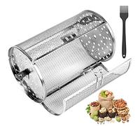 Rotisserie Basket for Tower Air Fryer Stainless Steel Grill Roaster Drum with Oil Brush Air Fryer Basket Accessories Oven Round Rack Cage 360° Rotating Frying Basket for Peanuts Coffee Beans BBQ