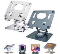Rotiva Rotating Stand for Laptop, 360°Adjustable Aluminum Computer Riser-Stable Base,Dual Rotary Shaft Fully Foldable for Tablets,Laptops and Phones (Gray+Silver)