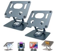 Rotiva Rotating Stand for Laptop, 360°Adjustable Aluminum Computer Riser-Stable Base,Dual Rotary Shaft Fully Foldable for Tablets,Laptops and Phones (Gray 2pc)