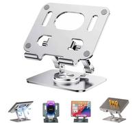 Rotiva Rotating Stand for Laptop, 360°Adjustable Aluminum Computer Riser-Stable Base,Dual Rotary Shaft Fully Foldable for Tablets,Laptops and Phones (Silver)