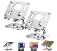 Rotiva Rotating Stand for Laptop, 360°Adjustable Aluminum Computer Riser-Stable Base,Dual Rotary Shaft Fully Foldable for Tablets,Laptops and Phones (Silver 2pc)