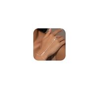 Rotnso Hand Chain Bracelet for Women Dainty 14K Gold/Silver Plated Ring Chain Diamond Cubic Zirconia Beads Station Bracelet Trendy Simple Fashion Body Jewelry Waterproof Gifts for Women, Normal, Brass