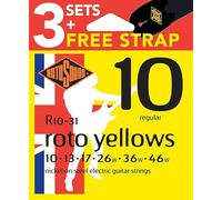 ROTOSOUND - 3 Pack R10 Yellows 10-46 with Free Strap