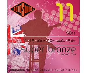 Rotosound SB11 Contact Core Phosphor Bronze Light Gauge Acoustic Guitar Strings (11 15 22 30 42 52), White Black Red Blue, Small Medium Large X-Large 2X-Large