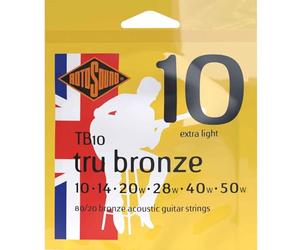 Rotosound TB10 80/20 Bronze Extra Light Gauge Acoustic Guitar Strings (10 14 20 28 40 50), White Black Red Blue